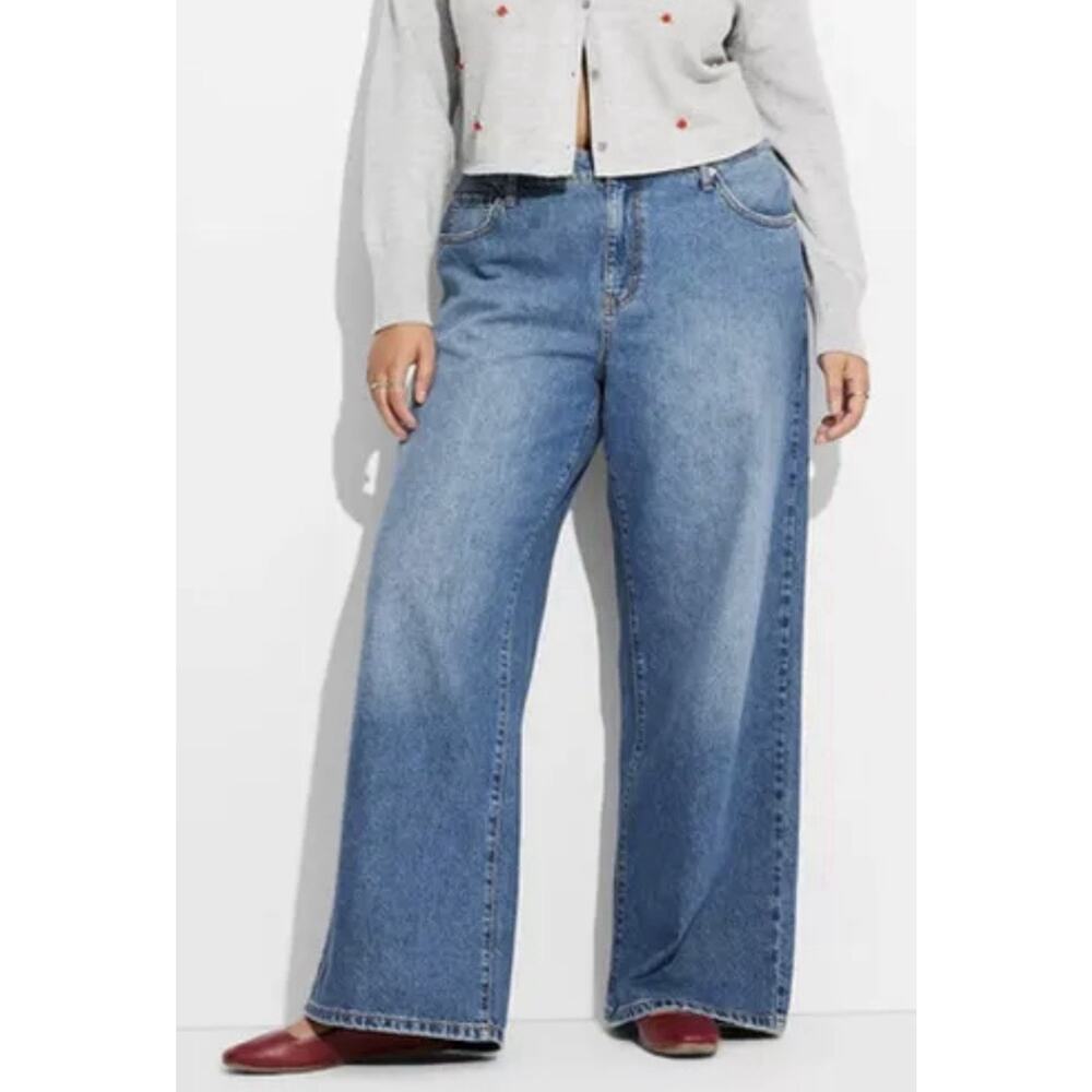 Y2K Baggy Low Rise Denim Jeans 14/R Wide Leg 90s Blue